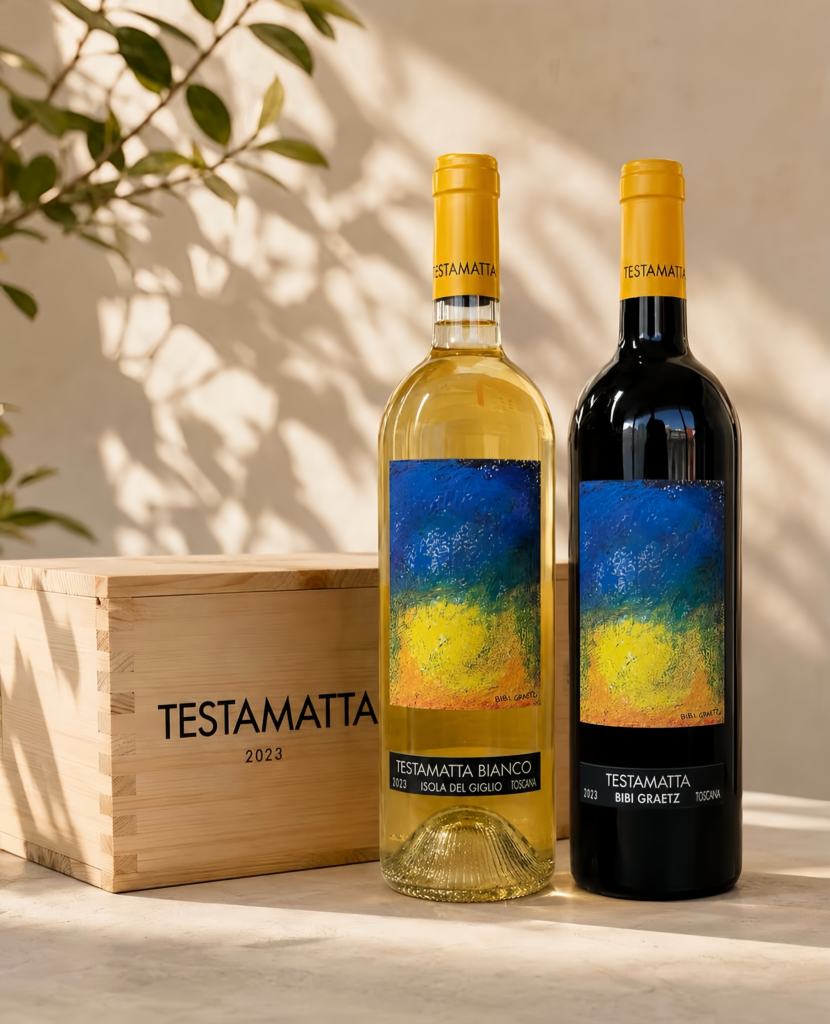 TESTAMATTAの赤ワインボトルとラベル